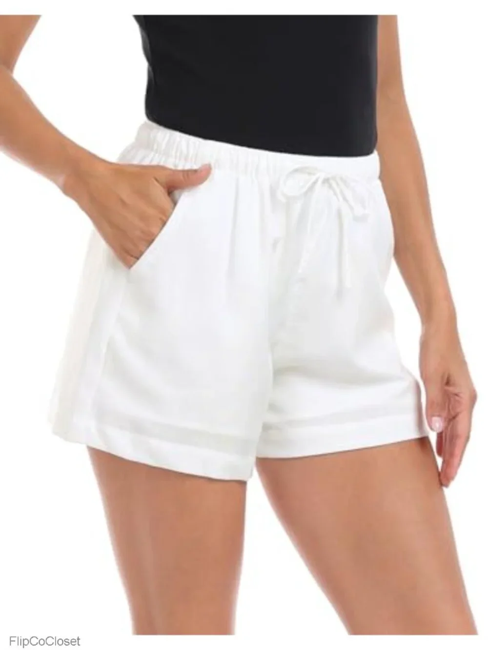 High Waisted Drawstring Linen Blend Shorts 4